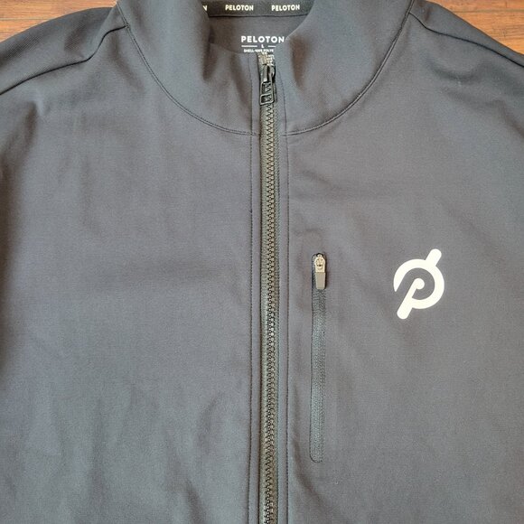 PELOTON Men's White Logo Long Sleeve Full-Zip Black Track Jacket sz L EUC Gym - Picture 2 of 5